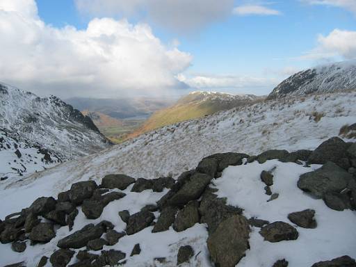 13_44-1.jpg - Rather grim weather lifted to produce blue skies and views over the Brothers Water at the lunch stop at the foot of Thornthwaite Crag. The nice weather wasn't going to last.