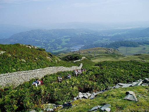 15_26-1.jpg - Climbing Lingmoor Fell with Elterwater behind.