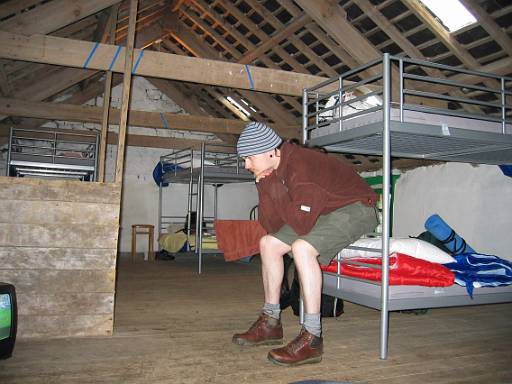 18_29-1.jpg - At Green Carts farm the weather looked awful so we used their camping barn. Chris is ready to go out for food. I remember the size of the meal and the next morning's cold shower.