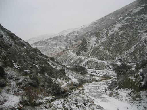 10_33-1.jpg - View back down the Carding Mill Valley shows that this is going to be chilly. I opted to stick to the path up the valley rather than scaling the side - feels much less wild that way, but snow makes things interesting enough.