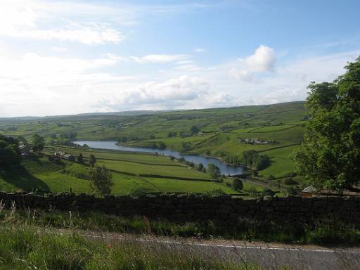 08_43-1.jpg - Looking back to Ponden reservoir. My camp site is just hidden at the far end, and the Pennine Way comes to the right of the reservoir.